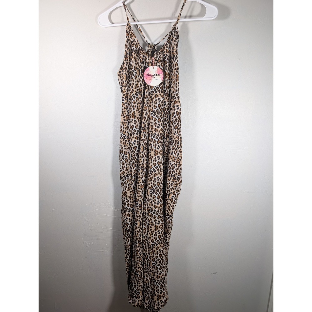 Hayden Los Angeles Tan Animal Print Small Wide Leg Sleeveless Jumpsuit New